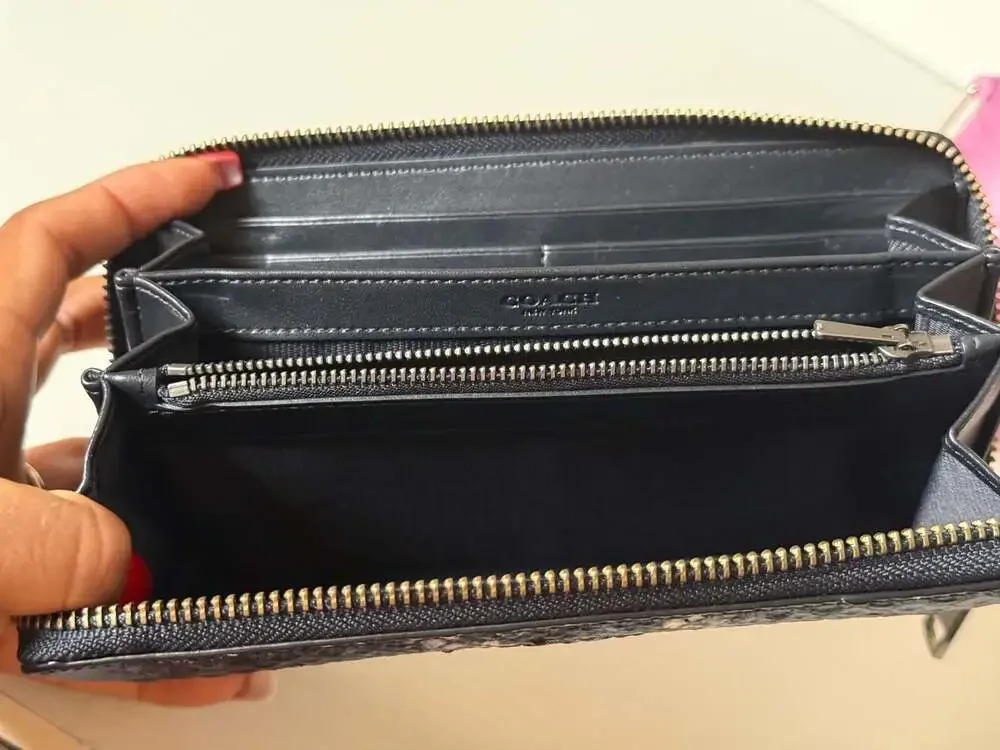 Coach Accordion Zip Around Wallet in Blue and Black Snakeskin Embossed Leather